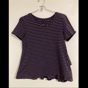 ANTHROPOLOGIE navy/red striped ruffle back shirt